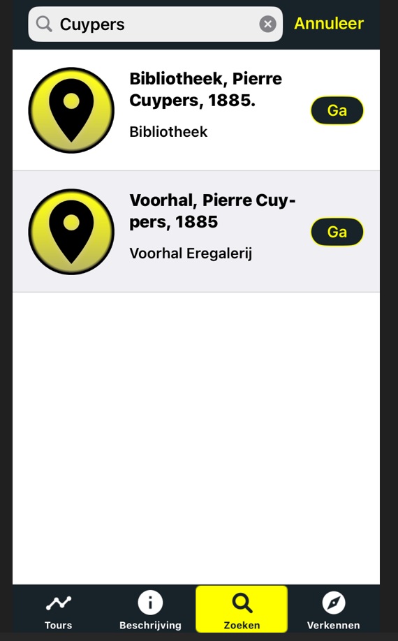 Screensot eZwayz met zoekresultaten voor "Cuypers"
